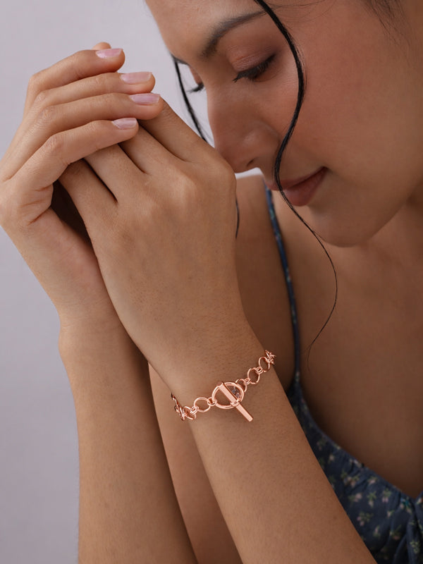 14K Rose Gold-Plated T-Clasp Elegant Bracelet