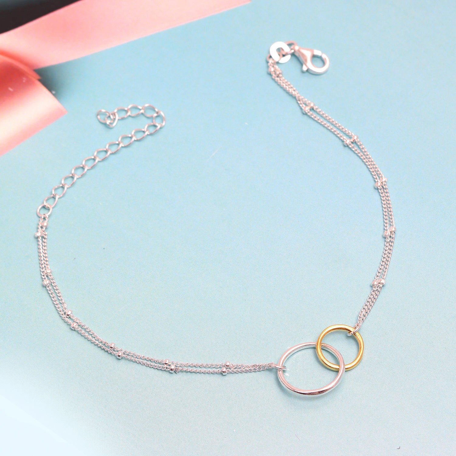 925 Sterling Silver 14K Yellow Gold-Plated Interlocking Adjustable Two-Tone Silver Bracelets for Women