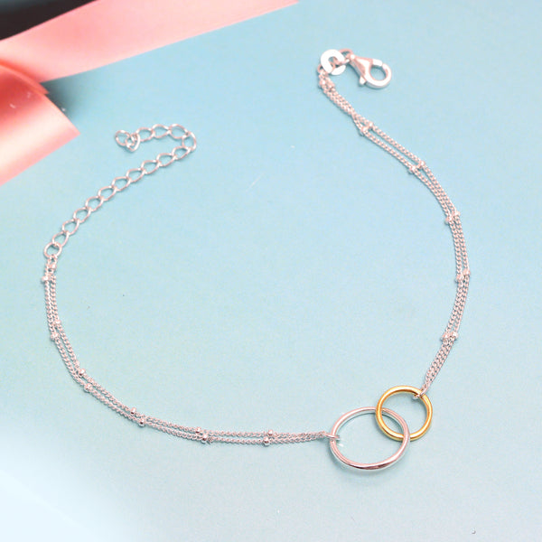 925 Sterling Silver 14K Yellow Gold-Plated Interlocking Adjustable Two-Tone Silver Bracelets for Women