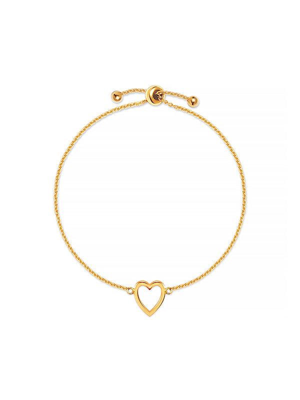 Gold-Plated Love Open Heart Charm Chain Sliding Bolo Bracelet