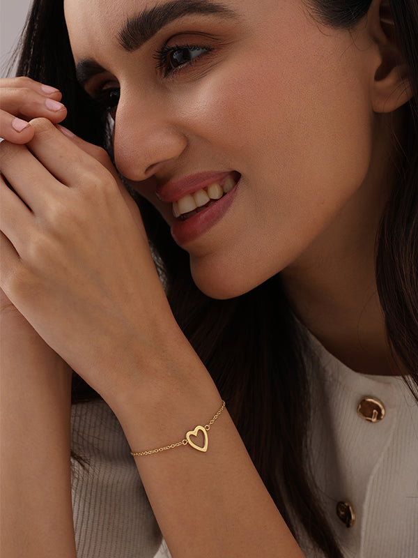 Gold-Plated Love Open Heart Charm Chain Sliding Bolo Bracelet