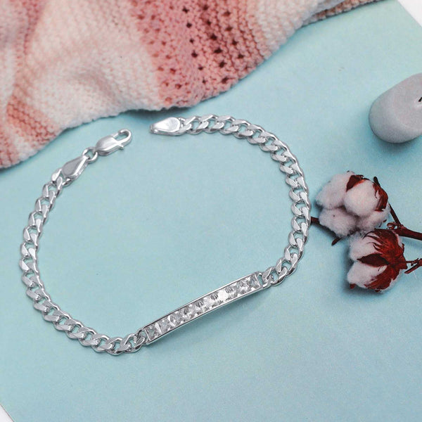 925 Sterling Silver Zirconia Stones Bar Cuban Link Chain ID Bracelet for Men