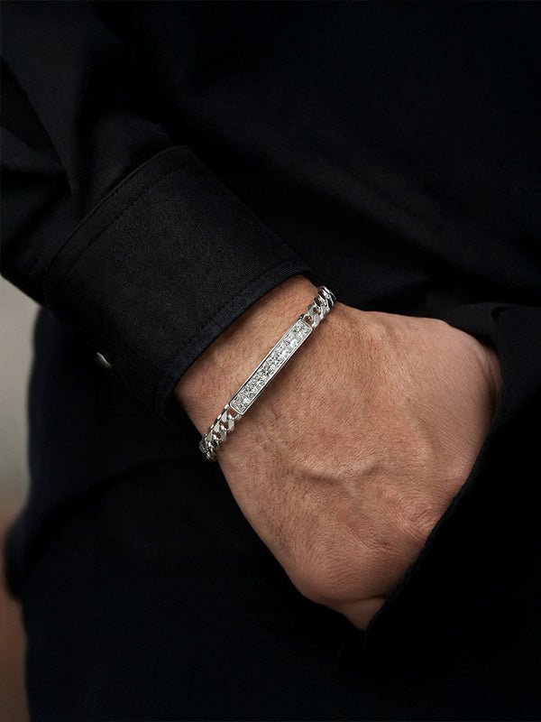 Zirconia Bar Cuban Chain Bracelet for Men