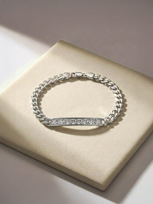 Zirconia Bar Cuban Chain Bracelet for Men