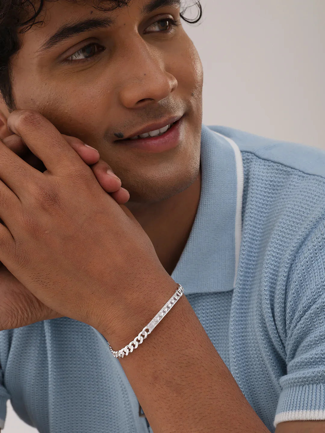 Zirconia Bar Cuban Chain Bracelet for Men