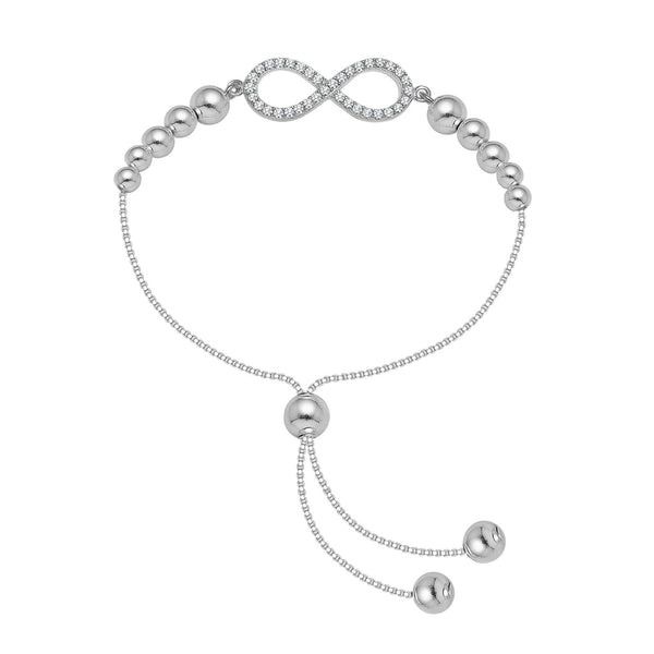 925 Sterling Silver Infinity Friendship Pave CZ Adjustable Bolo Bracelet for Women