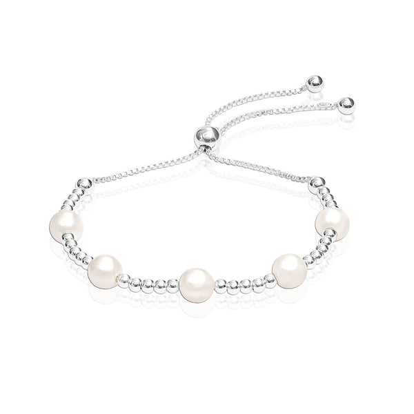 925 Sterling Silver Pearl Sliding Bolo Bracelet for Teen and Women