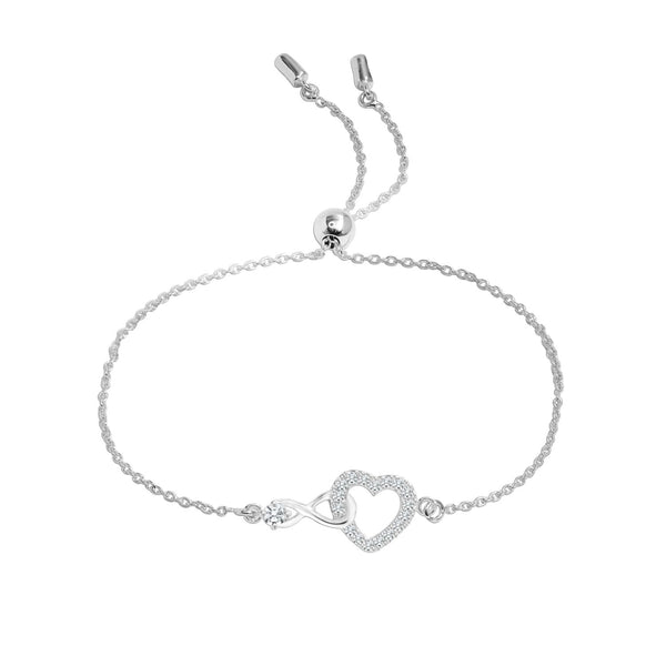 925 Sterling Silver Infinity Crystal Heart Bolo Bracelet for Women Teen