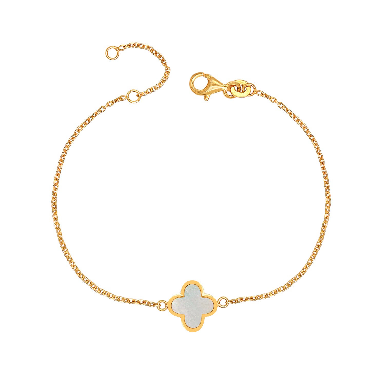 925 Sterling Silver 18K Gold-Plated Mother of Pearl Flower Clover Bracelet for Women Teen