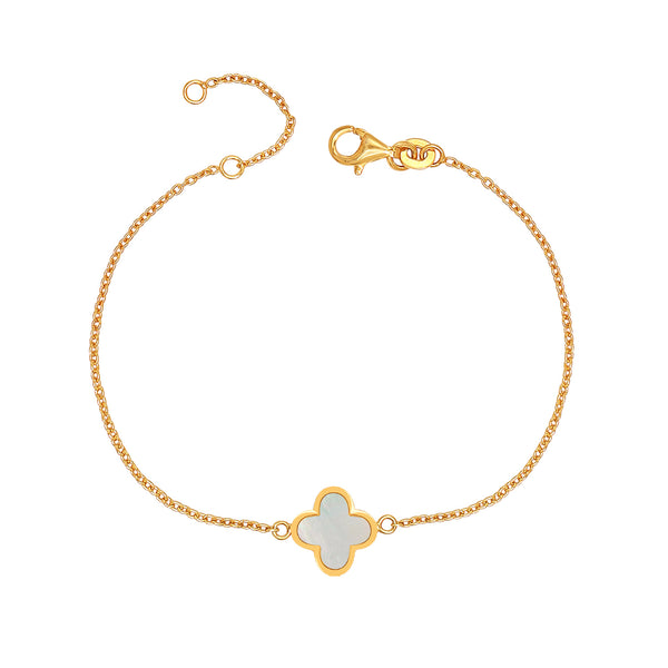 925 Sterling Silver 18K Gold-Plated Mother of Pearl Flower Clover Bracelet for Women Teen