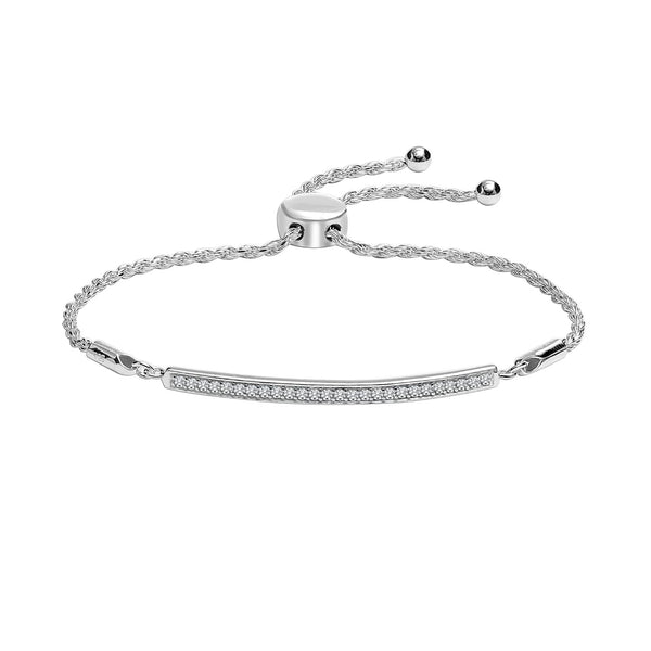 925 Sterling Silver Multi CZ Bar Adjustable Bracelet for Women and Girls
