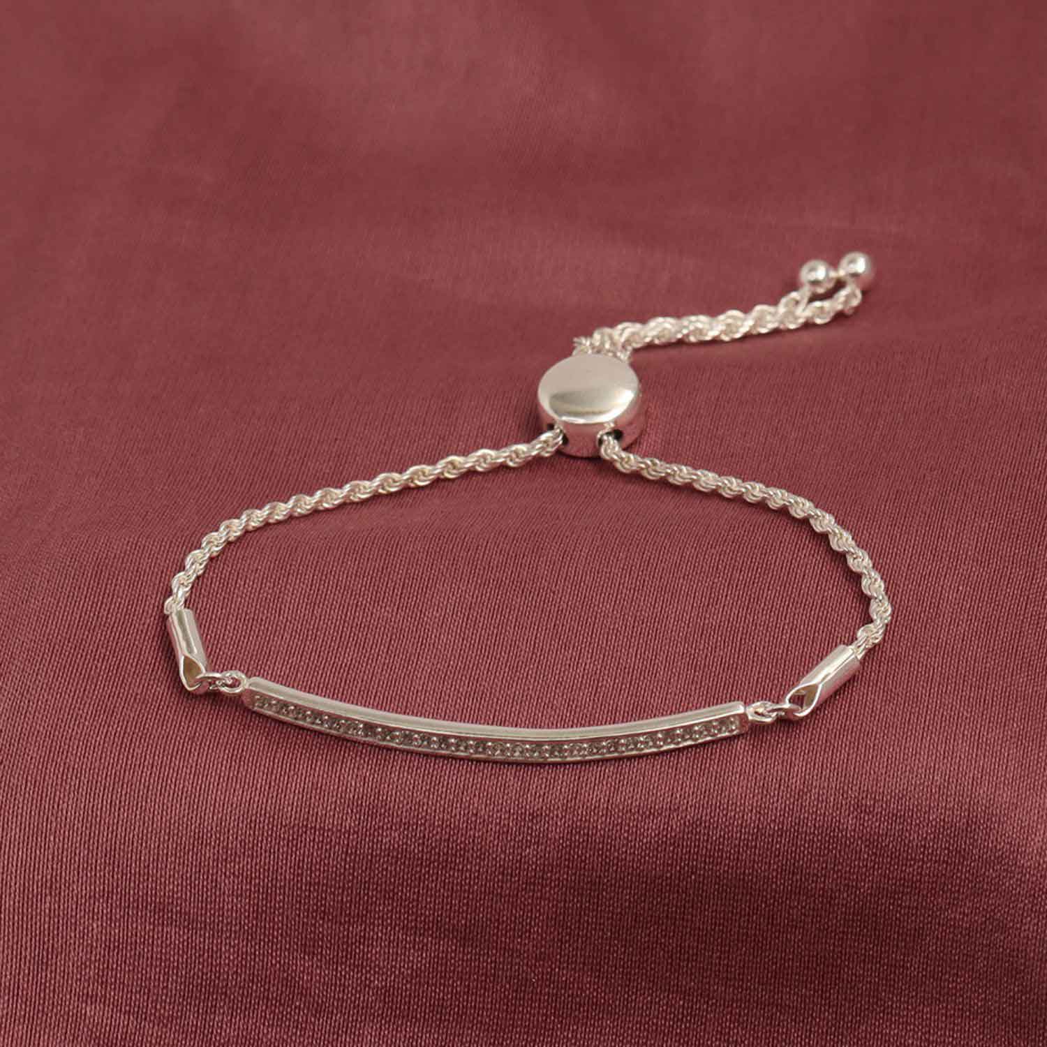 925 Sterling Silver Multi CZ Bar Adjustable Bracelet for Women and Girls