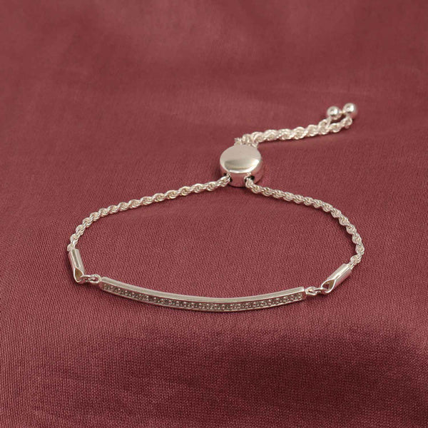 925 Sterling Silver Multi CZ Bar Adjustable Bracelet for Women and Girls