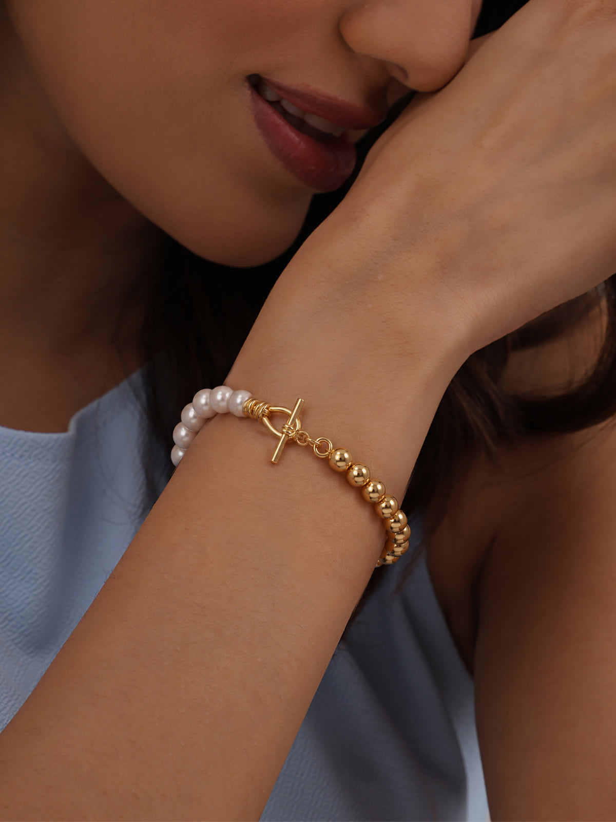 Gold & Pearl Bead Hook Bracelet