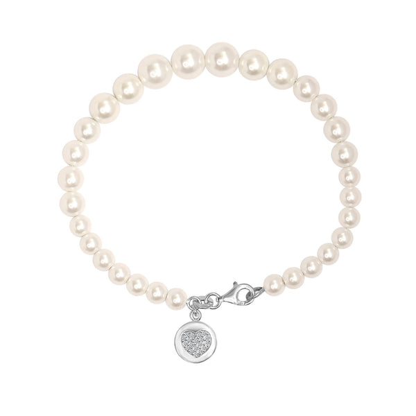 925 Sterling Silver Heart Charm Pearl Bracelet for Women