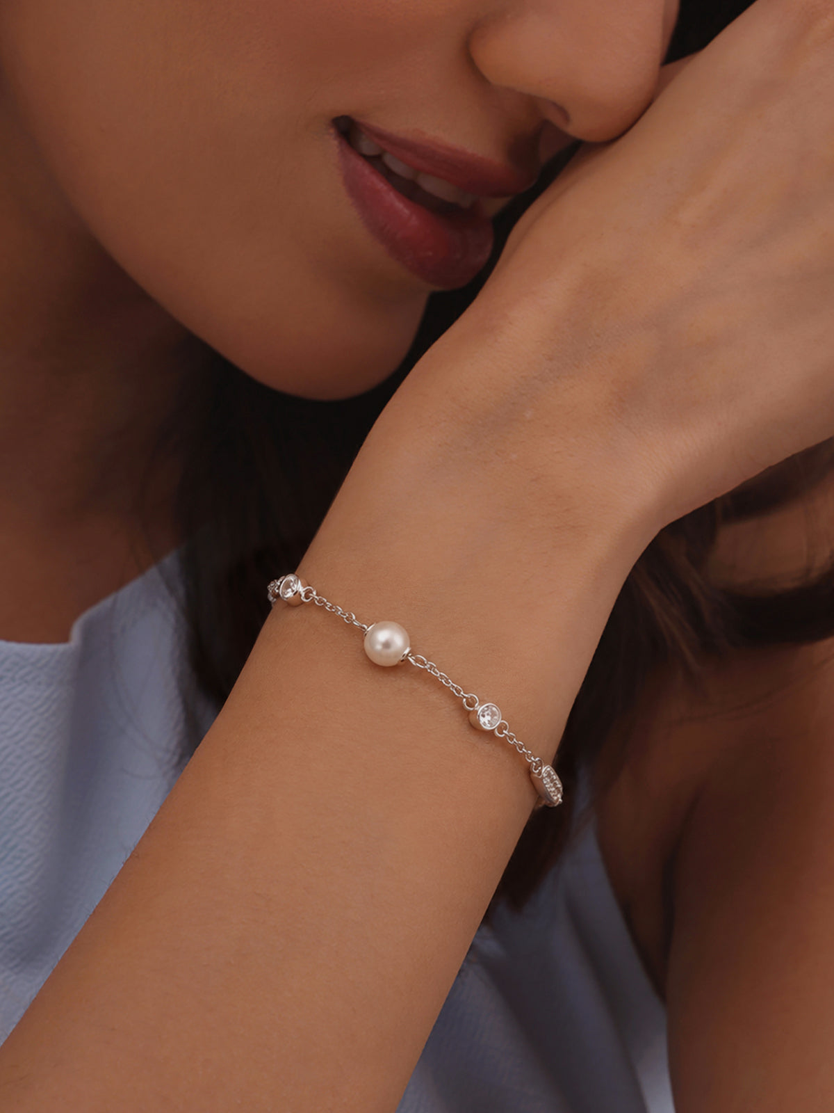 Pearl Silver Station Bracelet