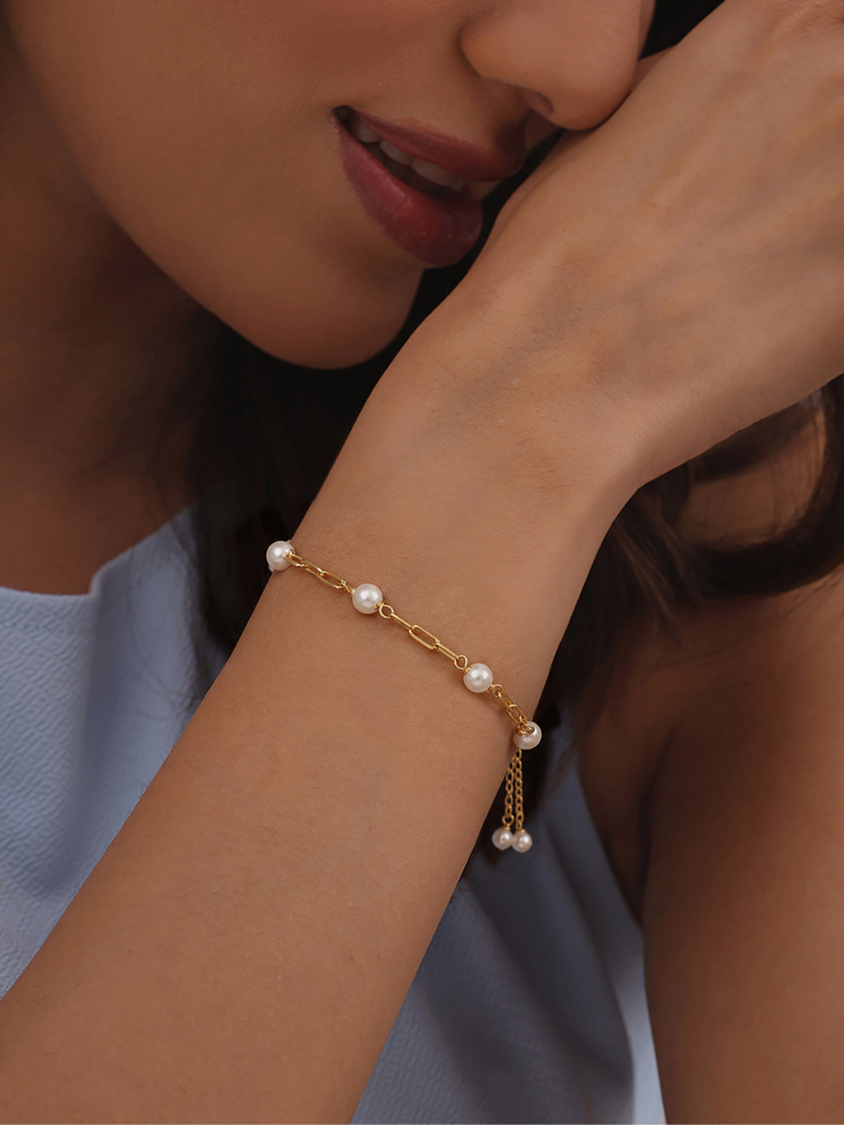 Gold Paperclip Link Pearl Slider Bracelet