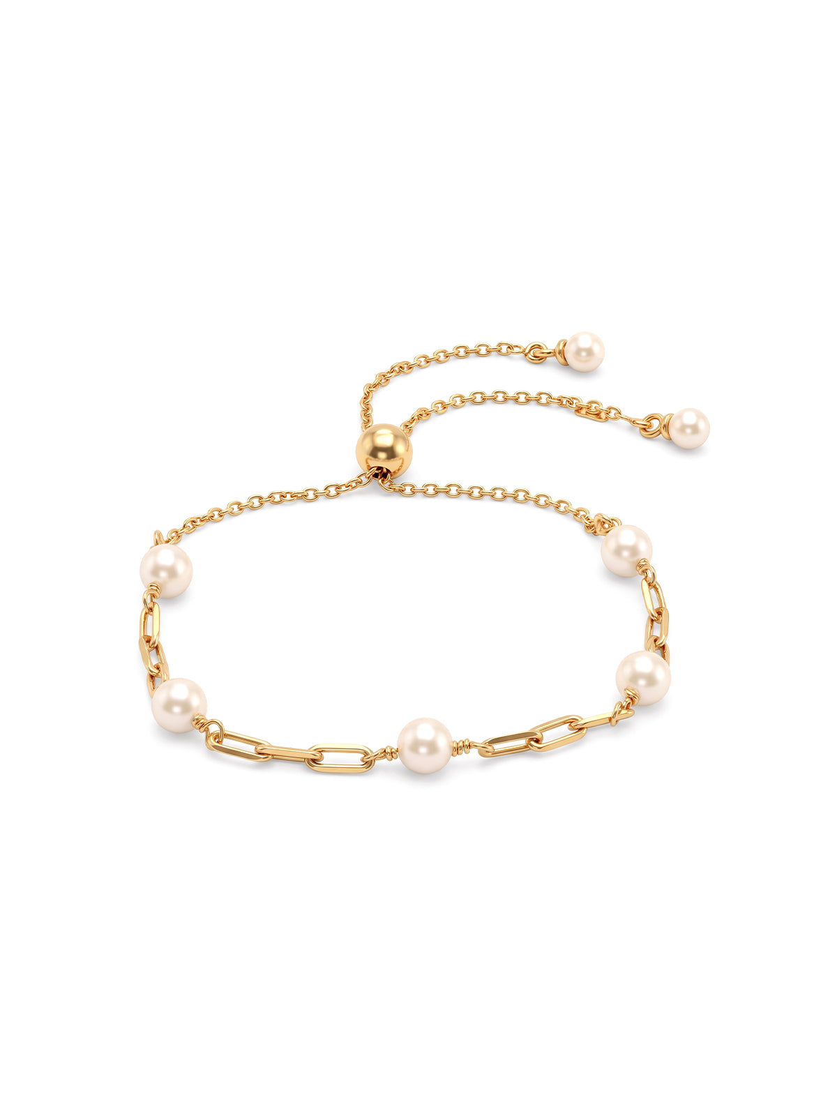 Gold Paperclip Link Pearl Slider Bracelet