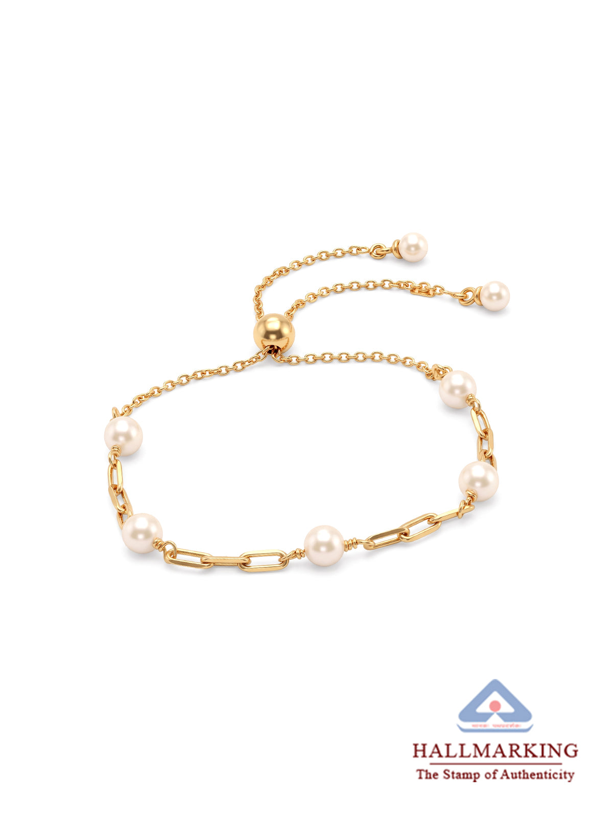 Gold Paperclip Link Pearl Slider Bracelet