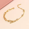 925 Sterling Silver 14K Gold Plated CZ Elegant PaperClip Link Chain Bracelet for Women Teen