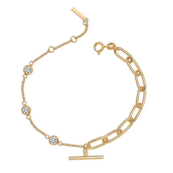 925 Sterling Silver 14K Gold Plated CZ Elegant PaperClip Link Chain Bracelet for Women Teen