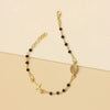925 Sterling Silver 14K Gold-Plated Rosary Cross Charm Black Spinel Beaded Bracelet for Women Teen