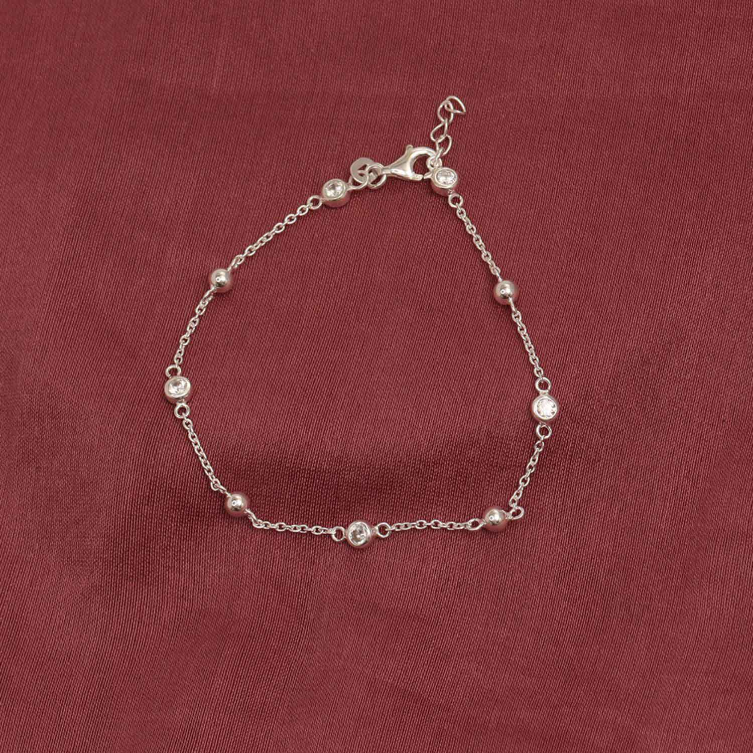 925 Sterling Silver Sparkle CZ Station Cable Chain Bracelet for Women