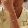 925 Sterling Silver Cubic Zirconia Classic Minimalist Cable Chain Bezel-Set Station Bracelet for Women