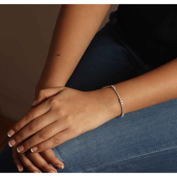 925 Sterling Silver Rhodium Plated Cubic Zirconia Station Classic Tennis Bracelet for Women