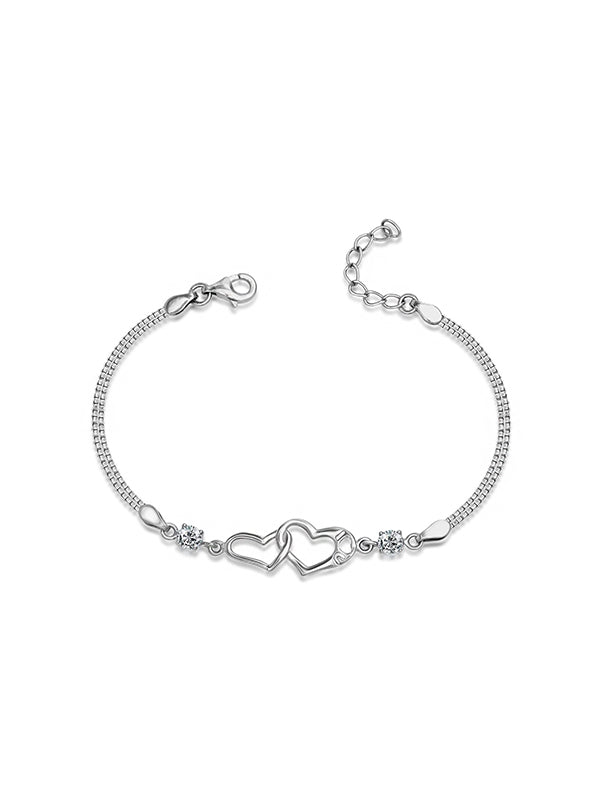 Cordis Double Heart CZ Women's Box Bracelet