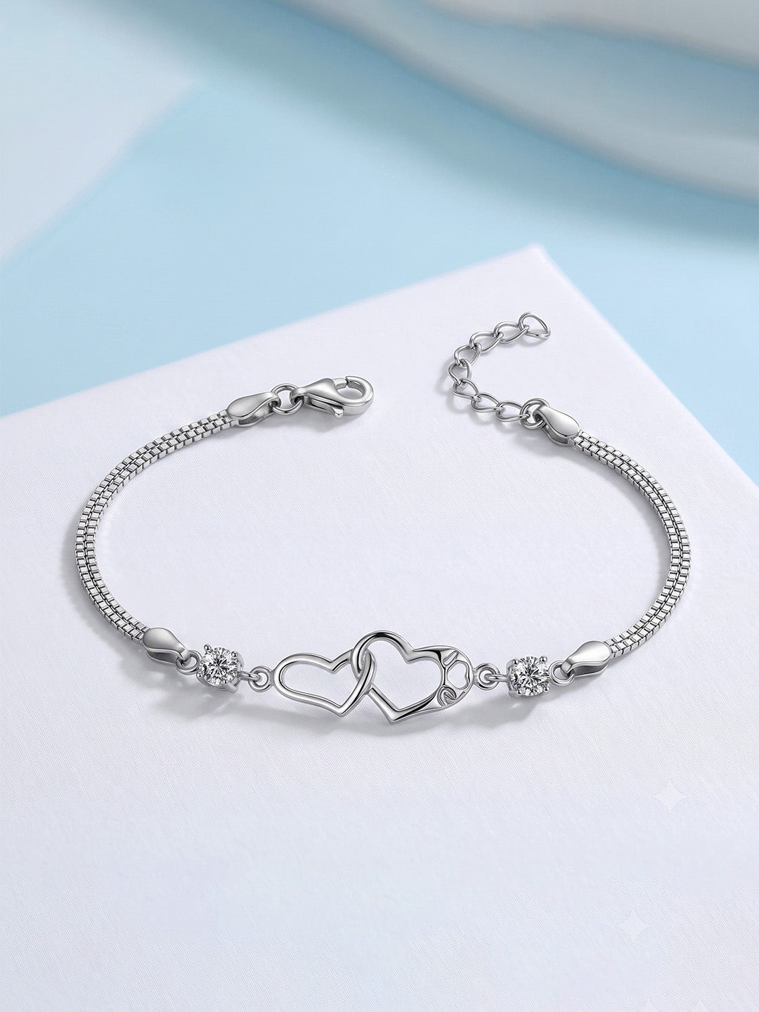 Cordis Double Heart CZ Women's Box Bracelet