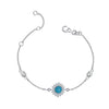 925 Sterling Silver Cubic Zirconia Birthstone Adjustable Turquoise Gemstone Station Cable Chain Bracelet for Women