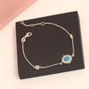 925 Sterling Silver Cubic Zirconia Birthstone Adjustable Turquoise Gemstone Station Cable Chain Bracelet for Women