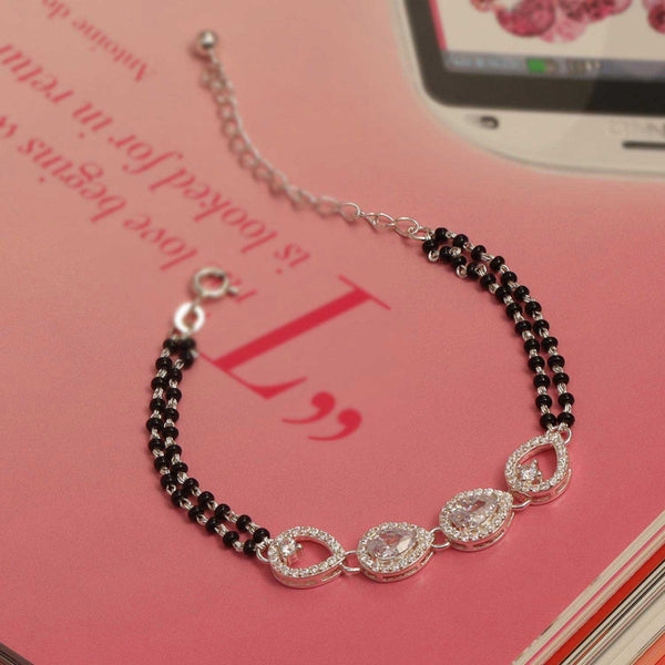925 Sterling Silver Cubic Zirconia Crystalball Hand Wrist Adjustable Mangalsutra Bracelet for Women