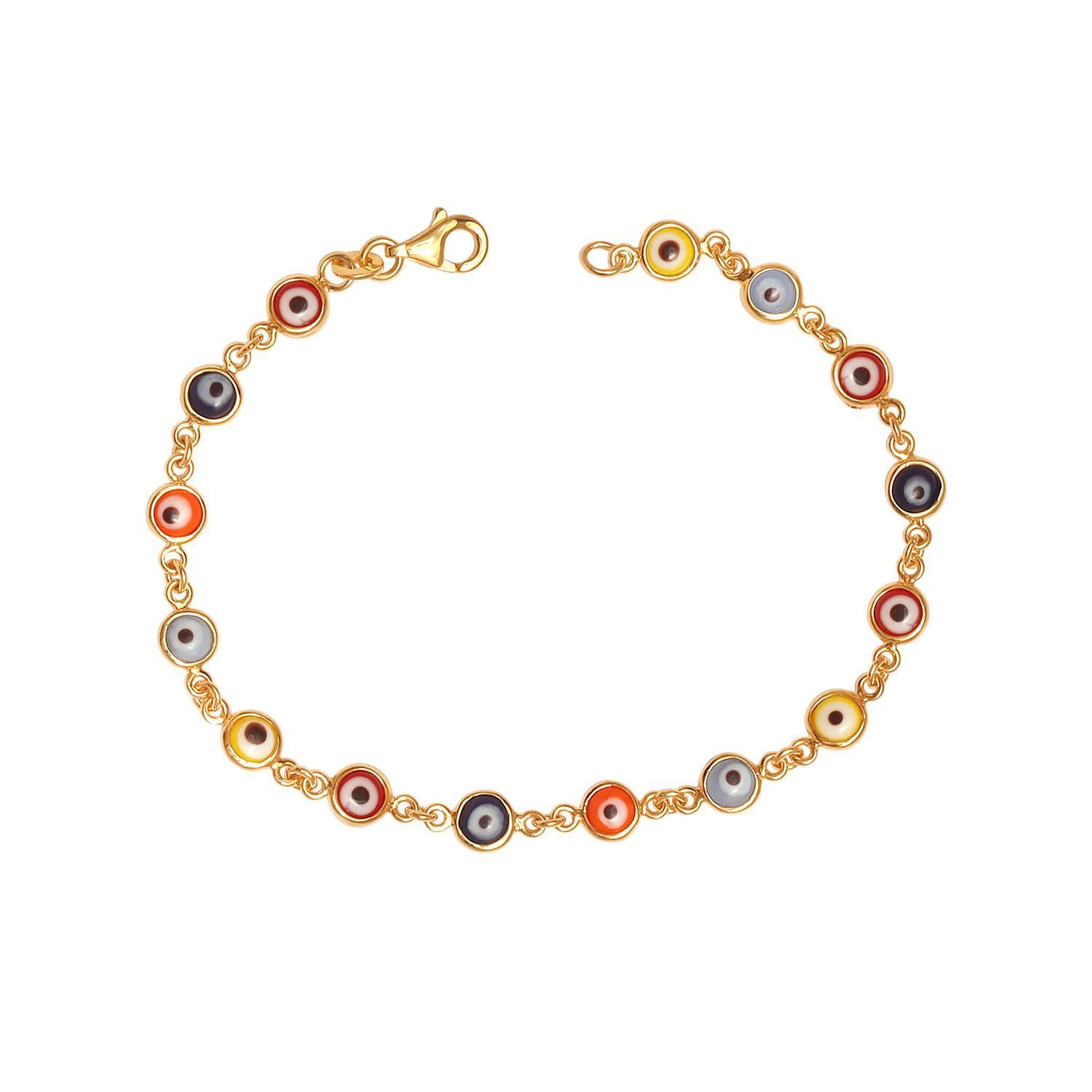 925 Sterling Silver 14K Gold Plated Protection Mixed Colorful Mini Turkish Evil Eye Bracelet for Women Teen