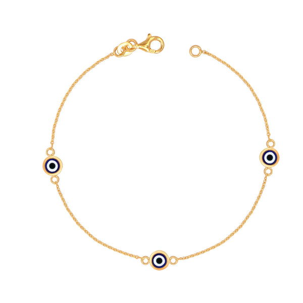 925 Sterling Silver 14K Gold Plated Adjustable Bead Blue Evil Eye Station Bracelet for Women Teen