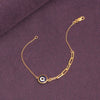 925 Sterling Silver 14K Gold Plated Double Chain Protection PaperClip Cable Chain Round Evil Eye Bracelet for Women Teen