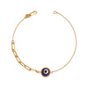 925 Sterling Silver 14K Gold Plated Double Chain Protection PaperClip Cable Chain Round Evil Eye Bracelet for Women Teen