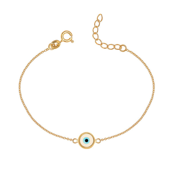 925 Sterling Silver 14K Gold Plated Protection Round Turkish Evil Eye Bracelet for Women Teen