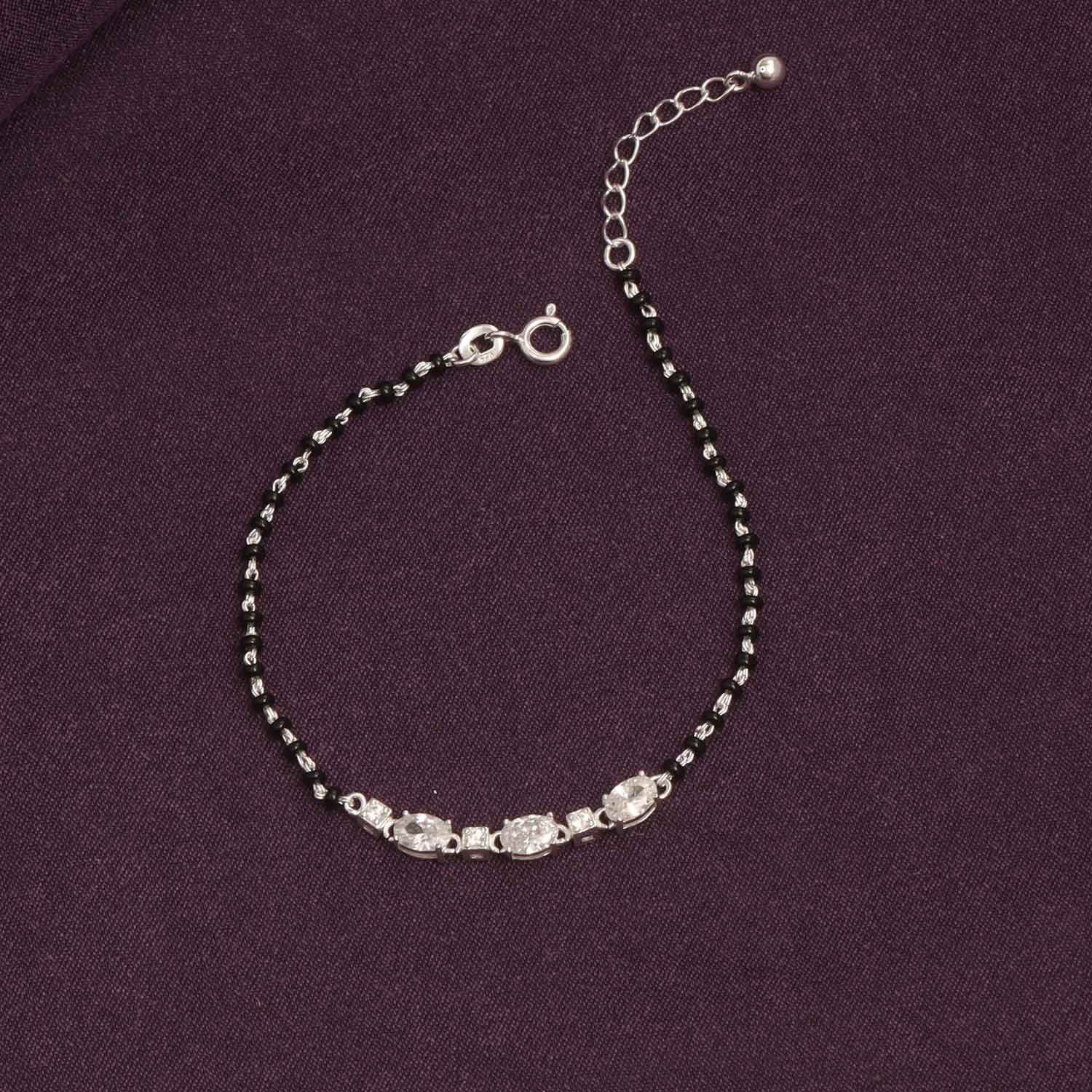 925 Sterling Silver Cubic Zirconia Crystalball Adjustable Hand Wrist Mangalsutra Bracelet for Women