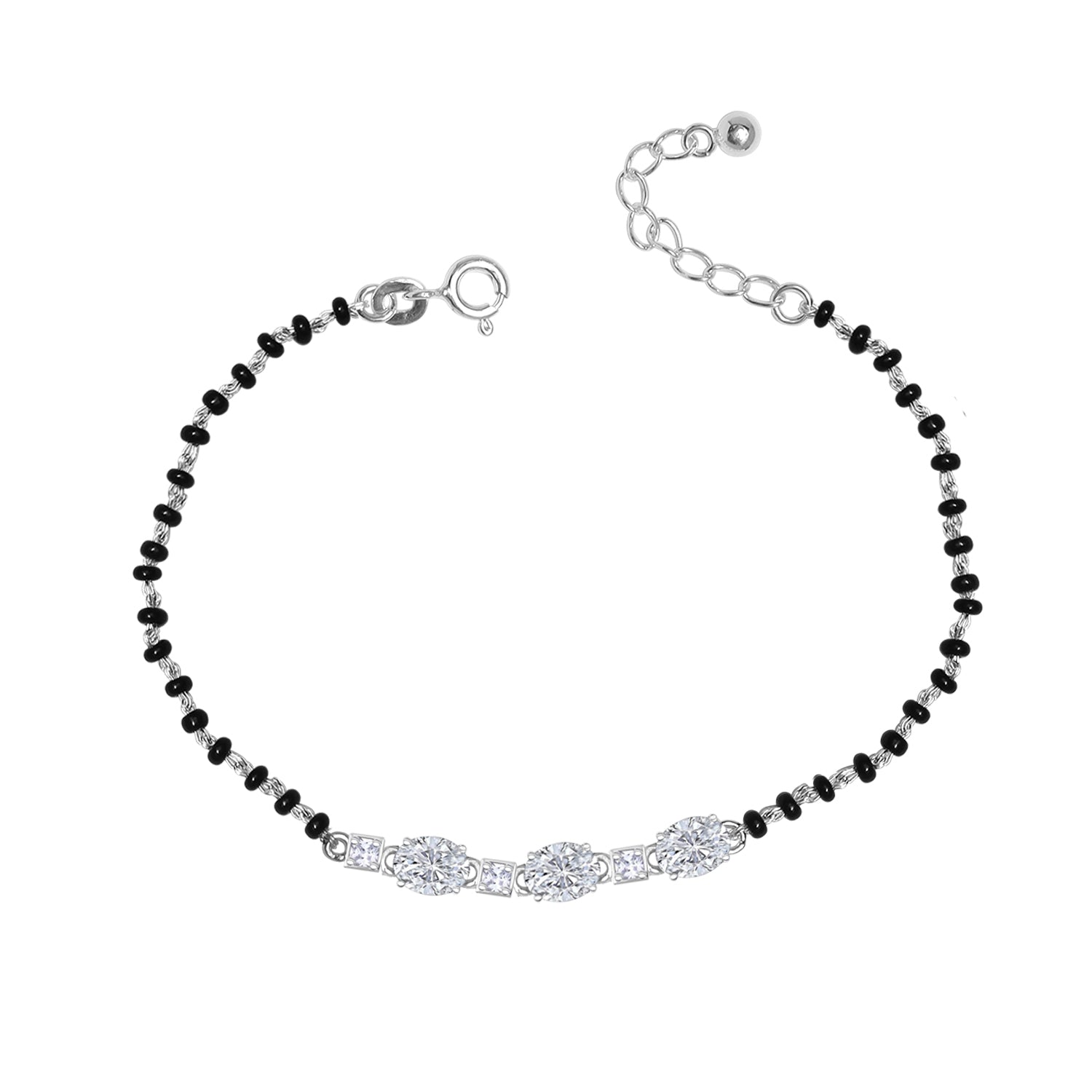 925 Sterling Silver Cubic Zirconia Crystalball Adjustable Hand Wrist Mangalsutra Bracelet for Women