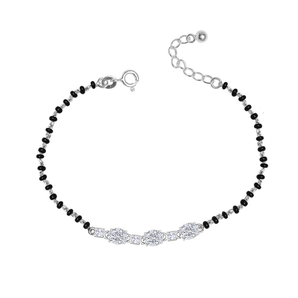 925 Sterling Silver Cubic Zirconia Crystalball Adjustable Hand Wrist Mangalsutra Bracelet for Women