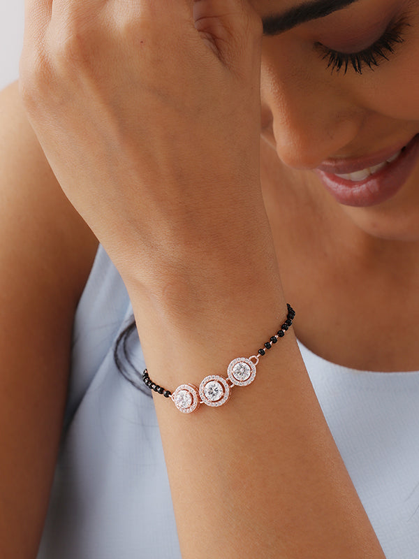 Round Shape Contemporary Hand Mangalsutra Bracelet in Rose Gold
