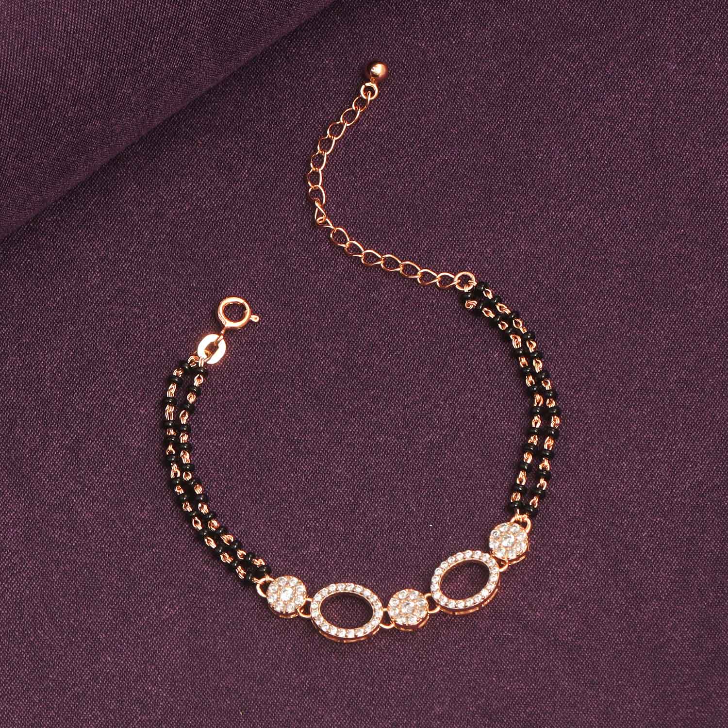 925 Sterling Silver 14K Rose Gold Plated Cubic Zirconia  Adjustable Commitment Mangalsutra Bracelet for Women