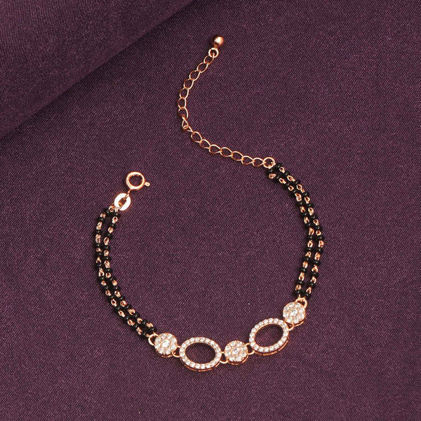 925 Sterling Silver 14K Rose Gold Plated Cubic Zirconia  Adjustable Commitment Mangalsutra Bracelet for Women