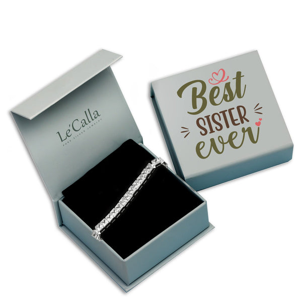 925 Sterling Silver Cubic Zirconia Square Princess Cut Tennis Bracelet With Raksha Bandhan Gift Box For Sister