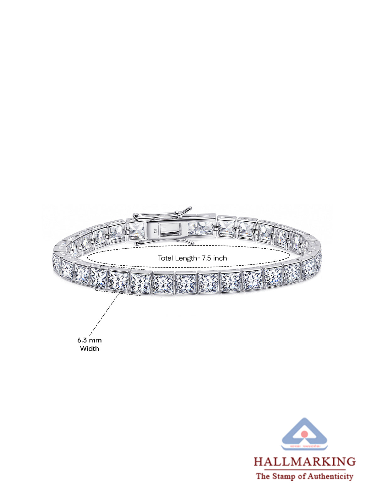 Square Cushion-Cut Cubic Zirconia Silver Tennis Bracelet