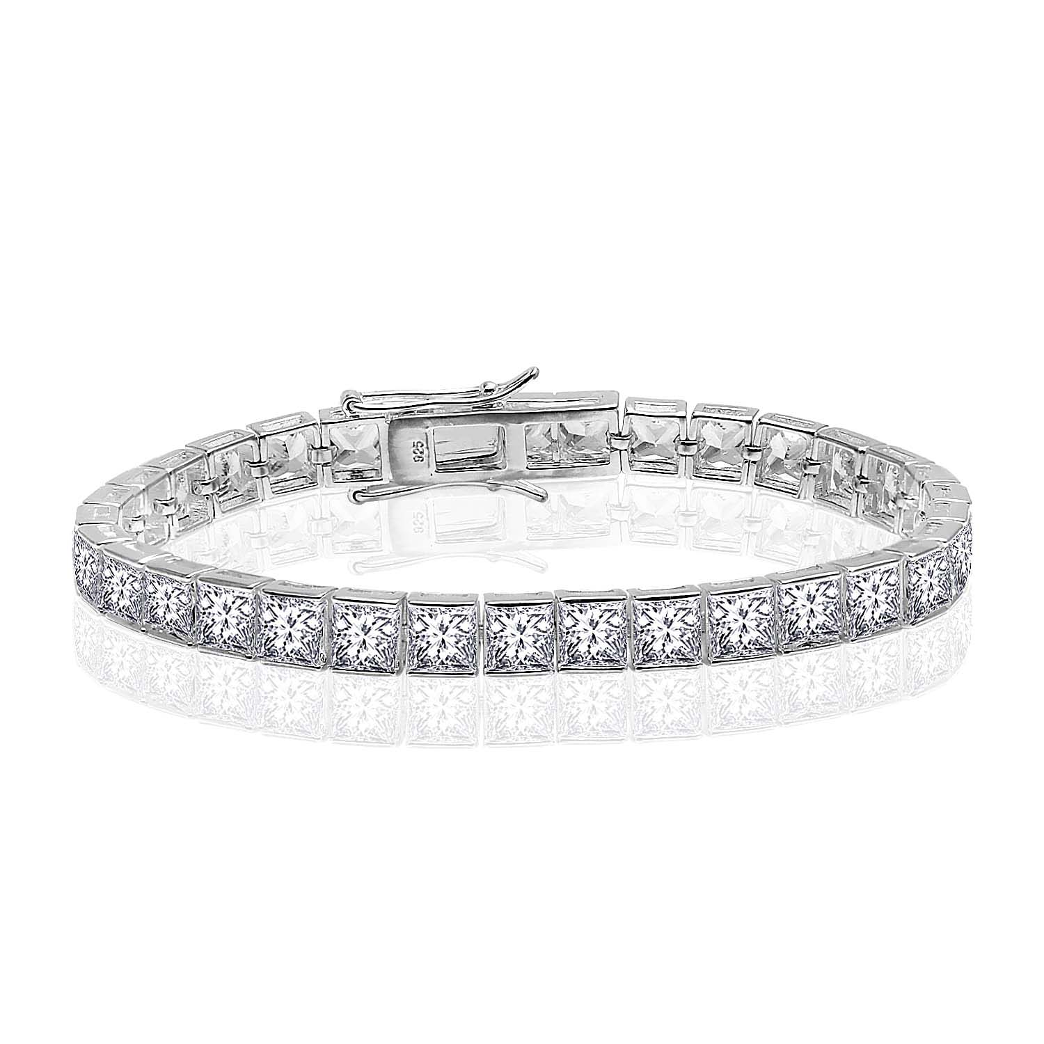 925 Sterling Silver Cubic Zirconia Square Princess Cut Tennis Bracelet for Women