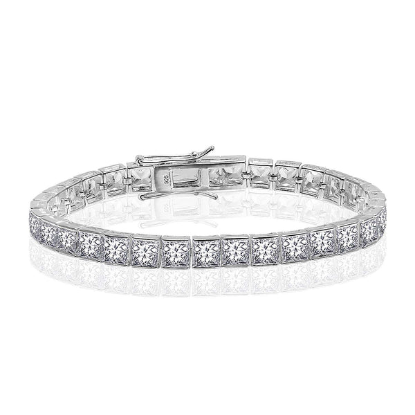 925 Sterling Silver Cubic Zirconia Square Princess Cut Tennis Bracelet for Women