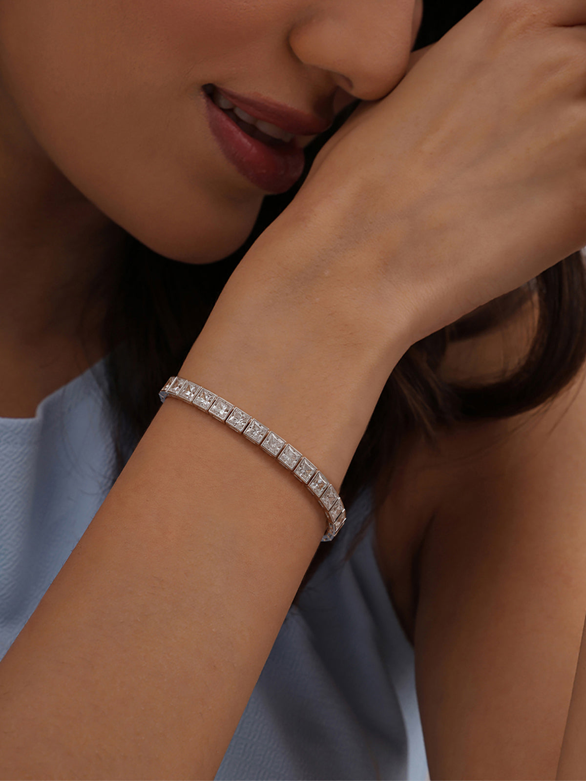 Square Cushion-Cut Cubic Zirconia Silver Tennis Bracelet